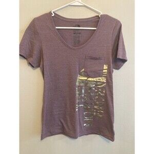 The North Face Womens Top Purple Gold Letters Short Sleeve Classic Fit Small